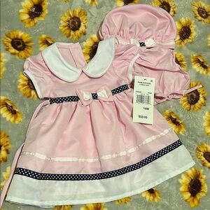 18M Pink Baby Dress with Bonnet
